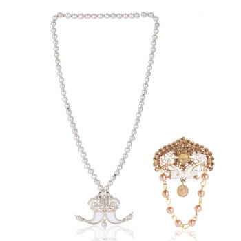 Single-line dulha mala with gold plated brooch 1