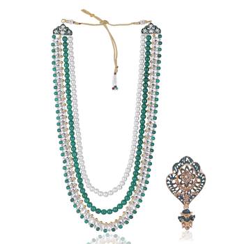 Layered moti necklace With Antique Brooch 1