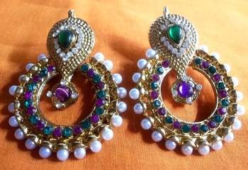 Purple Green Pearl Polki Earrings 2
