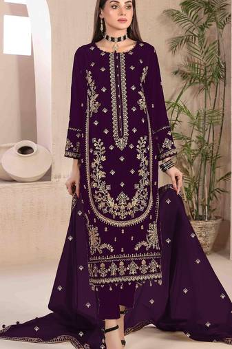 Wine embroderied velvet salwar suit