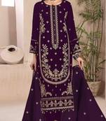 Wine embroderied velvet salwar suit