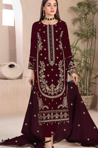 Maroon embroderied velvet salwar suit