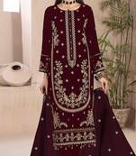 Maroon embroderied velvet salwar suit