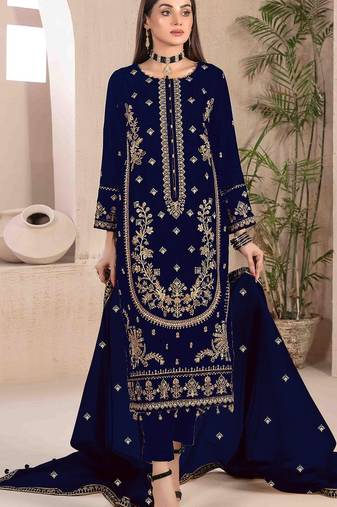 Royal blue embroderied velvet salwar suit