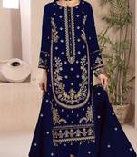 Royal blue embroderied velvet salwar suit