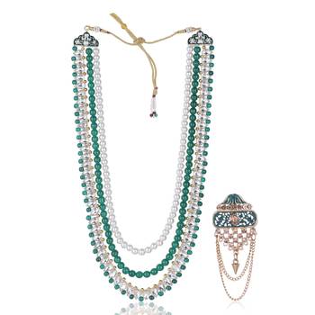 Layered moti necklace With Antique Brooch 1