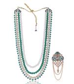 Layered moti necklace With Antique Brooch