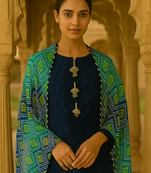 Cotton blend self weaving suit with bandhej print dupatta