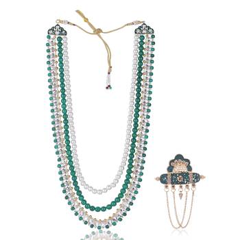 Layered moti necklace With Antique Brooch 1