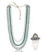 Layered moti necklace With Antique Brooch