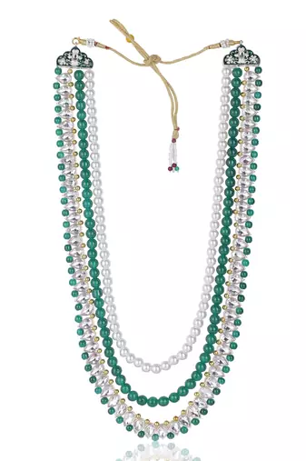 Layered moti necklace With Antique Brooch