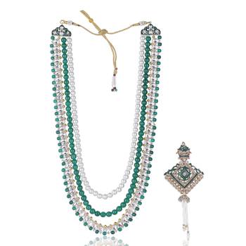 Layered moti necklace With Antique Brooch 1