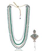 Layered moti necklace With Antique Brooch