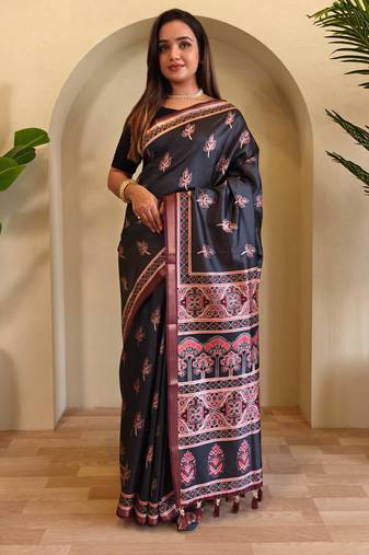 NavyBlue Digital Print All Over Pure Dola Viscose Saree