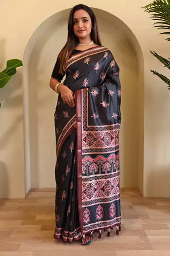 NavyBlue Digital Print All Over Pure Dola Viscose Saree
