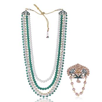 Layered moti necklace With Antique Brooch 1