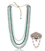 Layered moti necklace With Antique Brooch