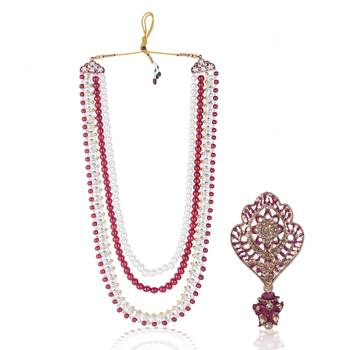Layered moti necklace With Antique Brooch 1
