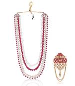 Layered moti necklace With Antique Brooch