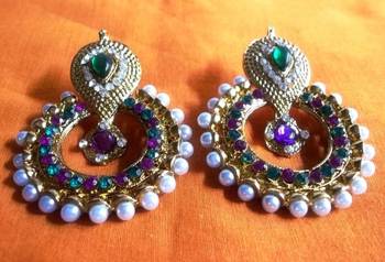 Purple Green Pearl Polki Earrings 3