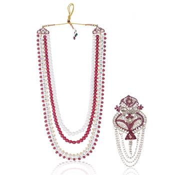 Layered moti necklace With Antique Brooch 1