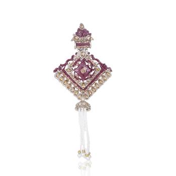 Layered moti necklace With Antique Brooch 2