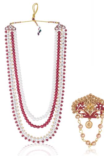 Layered moti necklace With Antique Brooch