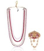 Layered moti necklace With Antique Brooch