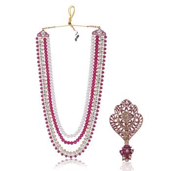 Layered moti necklace With Antique Brooch 1