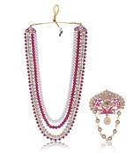 Layered moti necklace With Antique Brooch