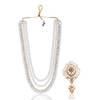 Layered moti necklace With Antique Brooch 1
