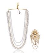 Layered moti necklace With Antique Brooch
