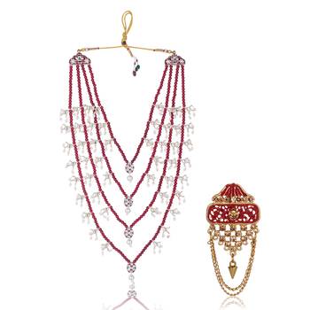 Layered pearl groom mala with gold-plated brooch     classic elegance 1
