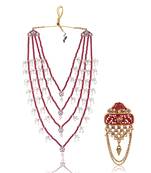 Layered pearl groom mala with gold-plated brooch     classic elegance