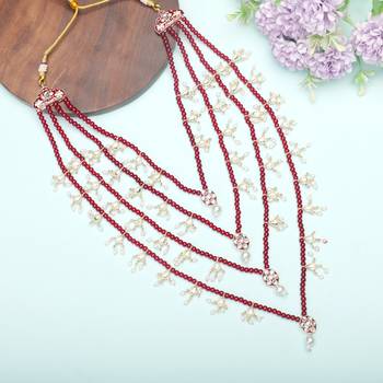 Layered pearl groom mala with gold-plated brooch     classic elegance 4