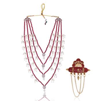 Men Kundan-Studded Pearl Groom Dulha Moti Mala Necklace With Designer Brooch 1