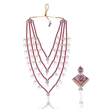 Men Kundan-Studded Pearl Groom Dulha Moti Mala Necklace With Designer Brooch 1