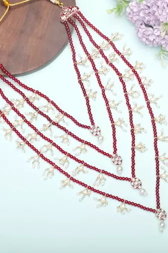 Men Kundan-Studded Pearl Groom Dulha Moti Mala Necklace With Designer Brooch
