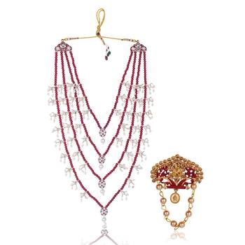 Men Kundan-Studded Pearl Groom Dulha Moti Mala Necklace With Designer Brooch 1