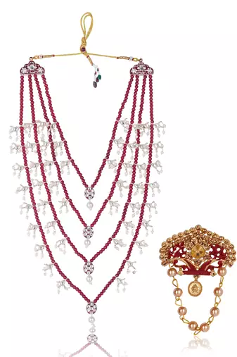 Men Kundan-Studded Pearl Groom Dulha Moti Mala Necklace With Designer Brooch