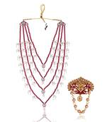 Men Kundan-Studded Pearl Groom Dulha Moti Mala Necklace With Designer Brooch