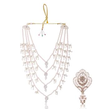Men Kundan-Studded Pearl Groom Dulha Moti Mala Necklace With Designer Brooch 1