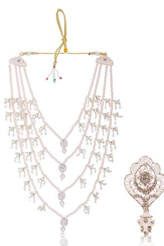 Men Kundan-Studded Pearl Groom Dulha Moti Mala Necklace With Designer Brooch