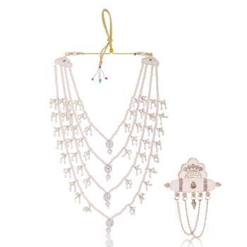 Men Kundan-Studded Pearl Groom Dulha Moti Mala Necklace With Designer Brooch 1