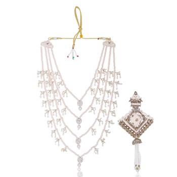 Men Kundan-Studded Pearl Groom Dulha Moti Mala Necklace With Designer Brooch 1