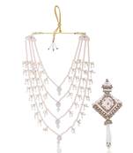 Men Kundan-Studded Pearl Groom Dulha Moti Mala Necklace With Designer Brooch