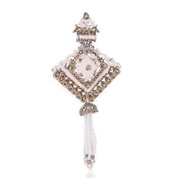 Men Kundan-Studded Pearl Groom Dulha Moti Mala Necklace With Designer Brooch 2
