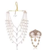 Men Kundan-Studded Pearl Groom Dulha Moti Mala Necklace With Designer Brooch