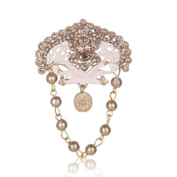 Men Kundan-Studded Pearl Groom Dulha Moti Mala Necklace With Designer Brooch 2