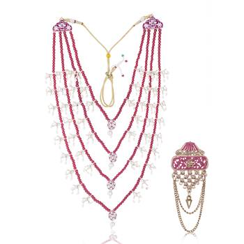 Men Kundan-Studded Pearl Groom Dulha Moti Mala Necklace With Designer Brooch 1